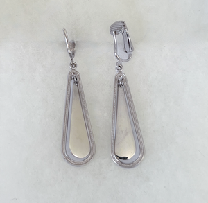 Elongated tear drop shaped clip on silver earrings RENTAL