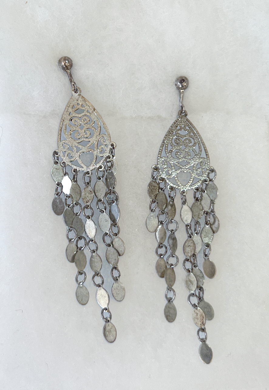 Lightweight clip on silver, fillagree chandelier earrings RENTAL