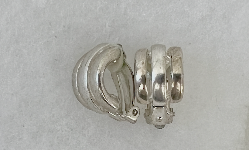 Three vertical strip, silver clip on earrings RENTAL