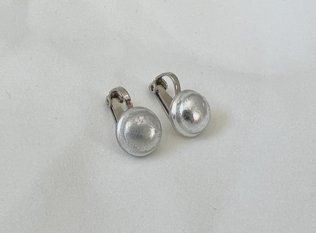 3D small silver button clip on earrings RENTAL