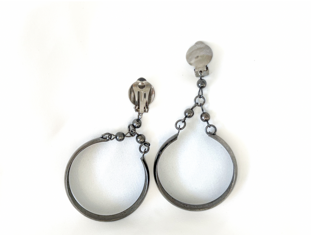 Blackened silver drop hoops clip on drop earrings RENTAL