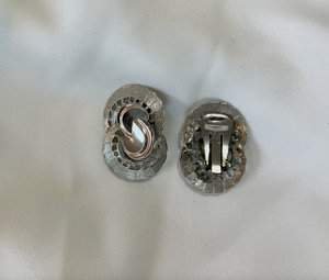 Gorgeous silvery detailed stacked ornate circles clip on earrings RENTAL