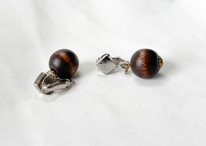 Quality wood drop from square silver clip on earrings RENTAL