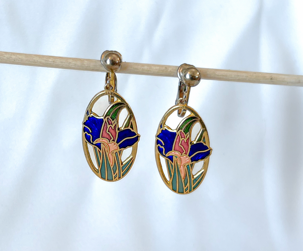 Cloisone Iris Oval on drop clip on earrings RENTAL