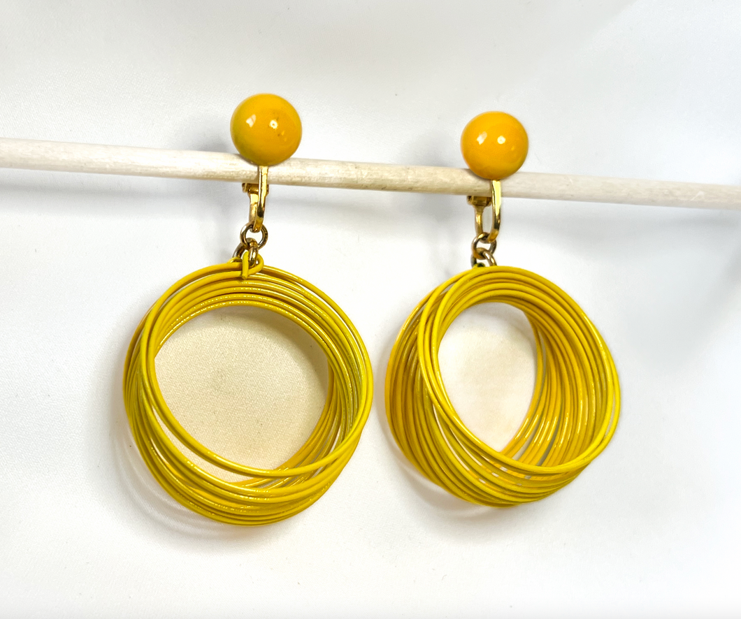 Clip-On 1970's Yellow Drop Hoop Earrings RENTAL