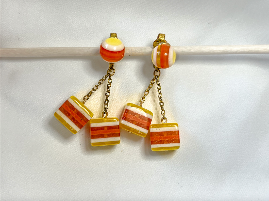 Clip-On Vintage Lucite Yellow and Orange Drop Box Earrings RENTAL