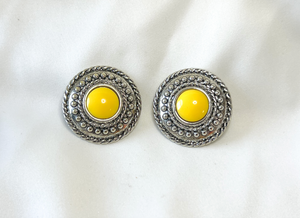 Clip-On Silver & Yellow Round Earrings RENTAL