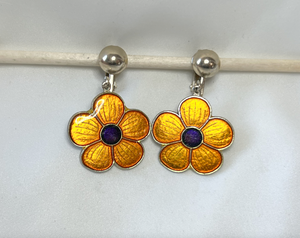 Clip-On Silver & Gold Enamel Daisy Earrings RENTAL