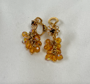 Clip-on Cluster iridescent orange crystal Earrings RENTAL