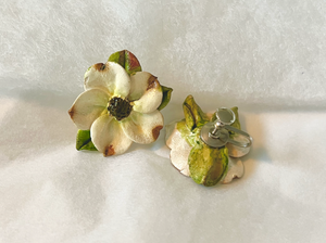 1940's large dogwood earrings. Lightweight, screw back RENTAL