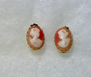 Apricot with cream cameo on gold clip on earrings RENTAL