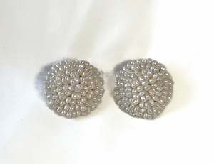 Fabulous cluster pearl button earrings with large clip-on RENTAL