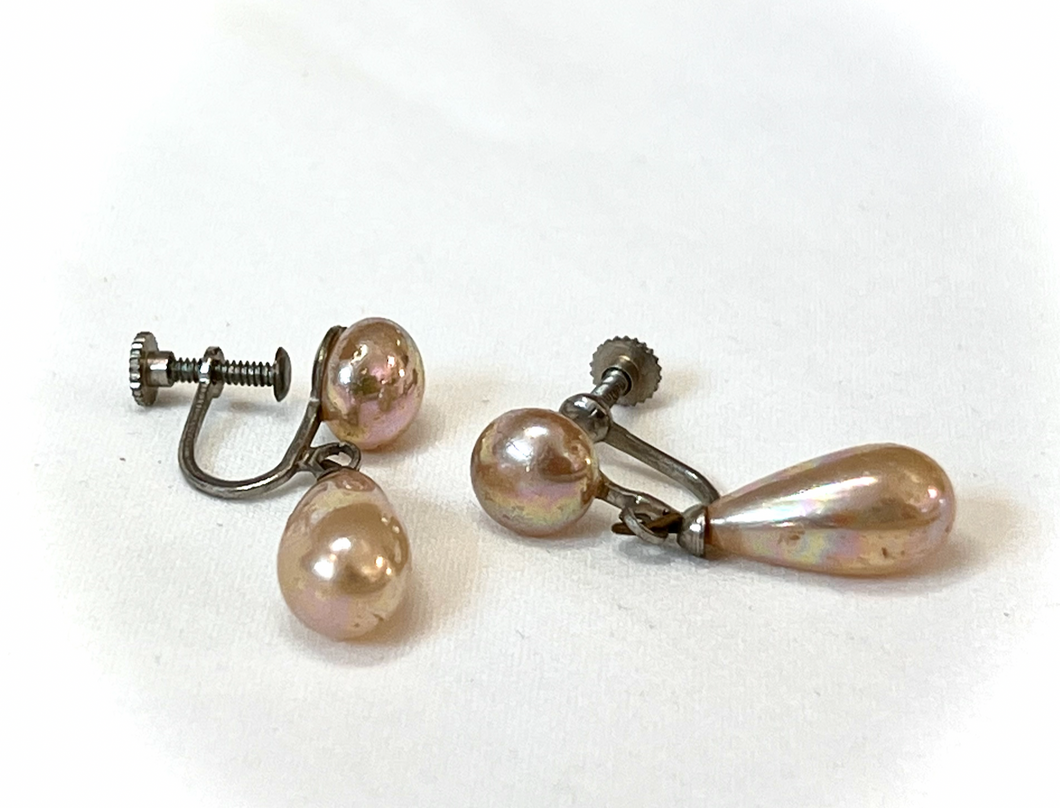 Iresdescent champagne pearl on teardrop earrings Screw back clip on  RENTAL