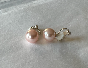 Blush 10mm full round pearl solitaire earrings silver clip-on RENTAL