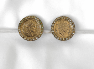 Emperor Napoleon gold coin & rhinestones clip on earrings RENTAL