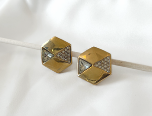 Gold hexagon & triangle pave rhinestone clipon earrings RENTAL