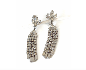 Stunning rhinestone earrings Screw back 4 long dangles clip on RENTAL