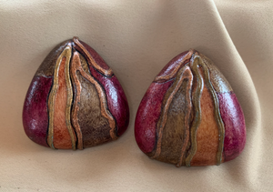 Clip-On Burgundy Tear Shaped Wooden 3D Earrings RENTAL