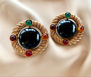 Clip-On High End Vintage Gold & Black Round Earrings RENTAL RENTAL