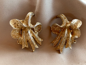 Clip-On Textured Gold Ribbon Inspired Earrings RENTAL