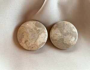 Clip-On Beige Stone Tones Round Composite Earrings RENTAL