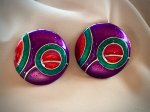 Clip-On Vintage Purple, Green Red 1980's Graphic Earrings RENTAL