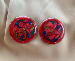 Clip-On Large Red Enamel on Gold Vintage Round Earrings RENTAL