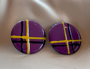 Clip-On Vintage Purple, Black Mustard 1990's Graphic Earrings RENTAL