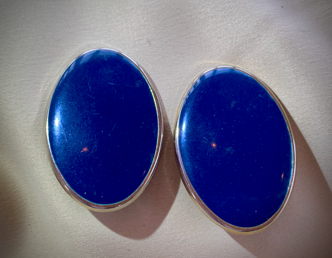 Clip-On Vintage Oval Dark Teal Blue Earrings RENTAL