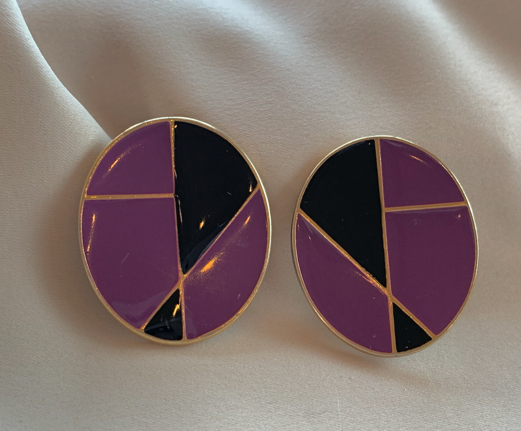 Clip-On Vintage Gold Purple Black 1980-90's Graphic Earrings RENTAL