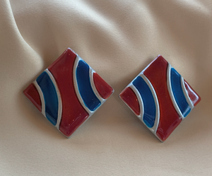 Clip-On Red & Blue Metal Earrings RENTAL