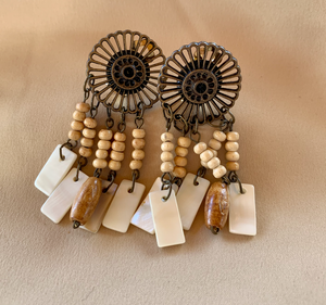 Clip-On Boho Bronze, Shell, Wood Earrings RENTAL