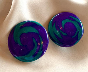 Clip-On Vintage Purple Green 1980-90's Graphic Earrings RENTAL