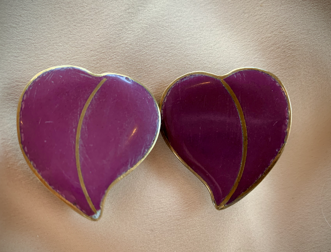 Clip-On Vintage Purple Heart Leaf Earrings RENTAL