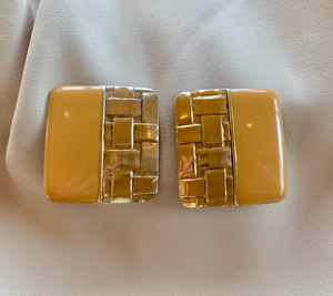 Clip-On Ocre and Gold Square Earrings RENTAL