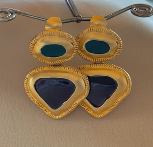 Clip-On Stunning Gold w/Blue Drop Earrings RENTAL