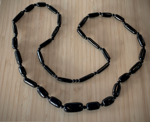 Long graduated black beads vintage necklace 36" RENTAL