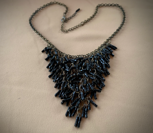 Bronzed Cluster of glass elongated beads V necklace RENTAL