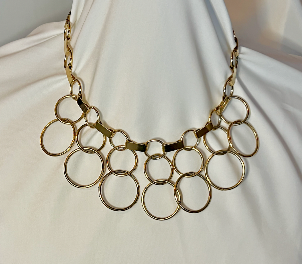 Collar necklace double circle drop from hinged chain RENTAL