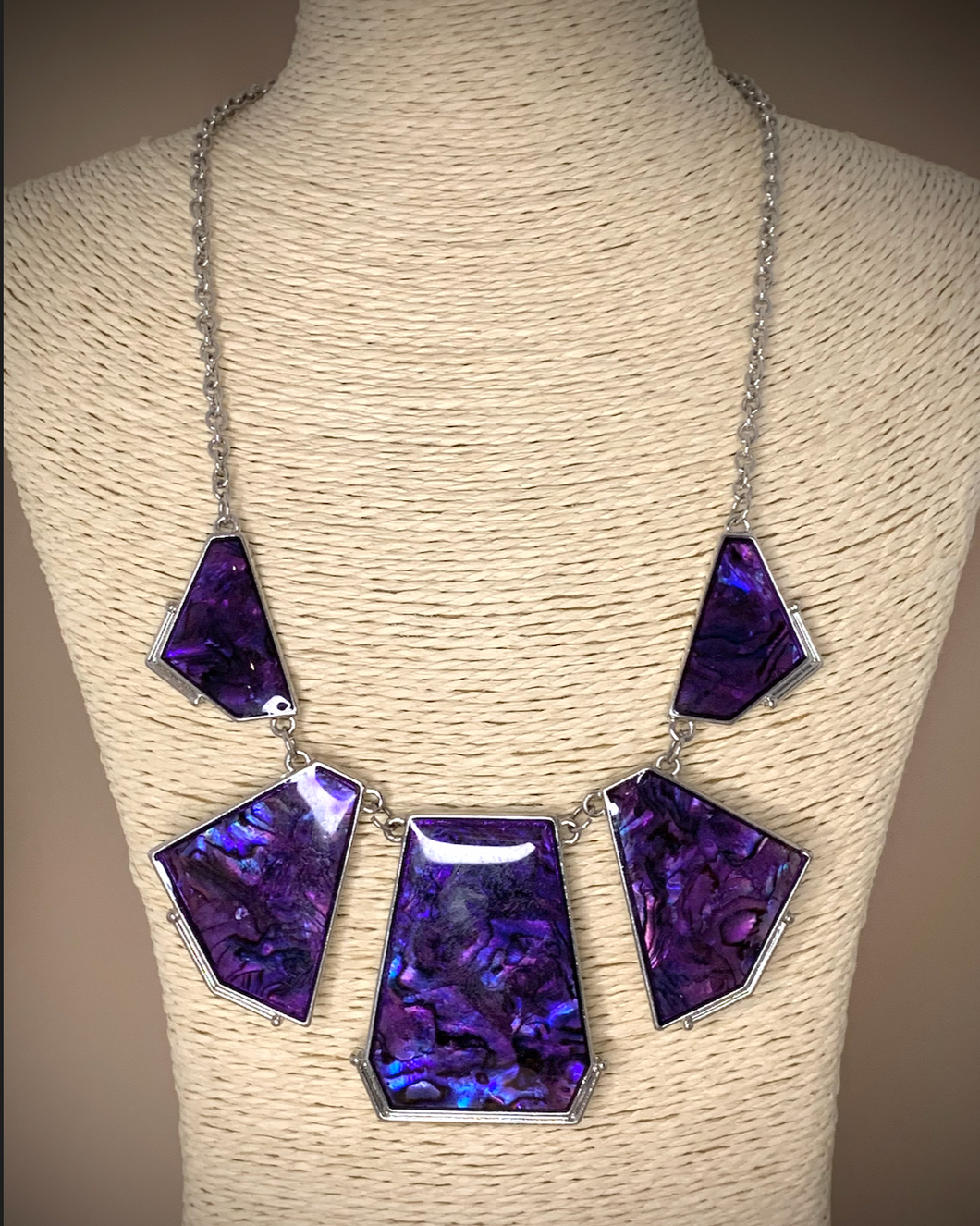 Deep vibrant purple geometric shape short collar necklace RENTAL