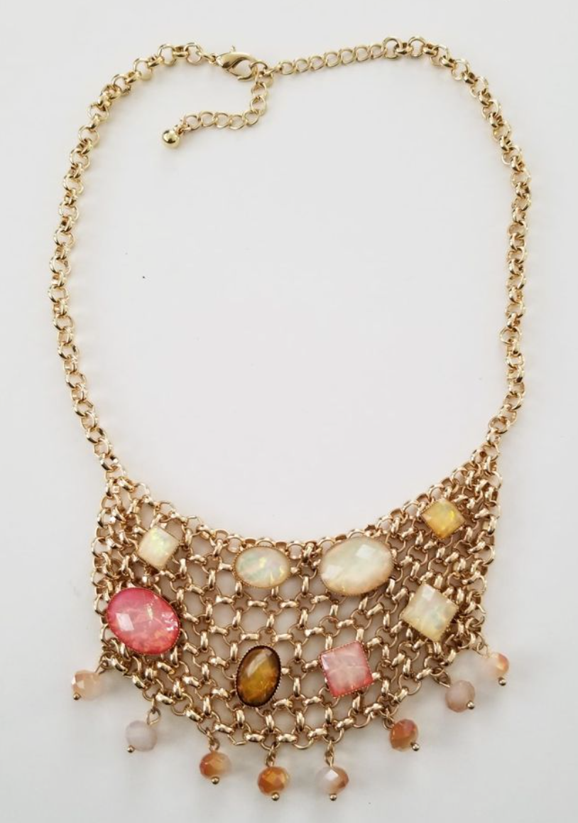 Stunning, beachy sparkling gold link bib necklace RENTAL