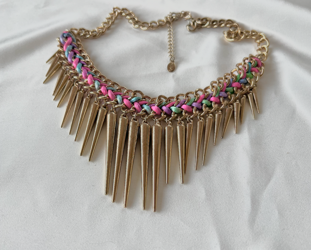 Iconic 1980 gold cone dangling spikes on chain necklace  RENTAL