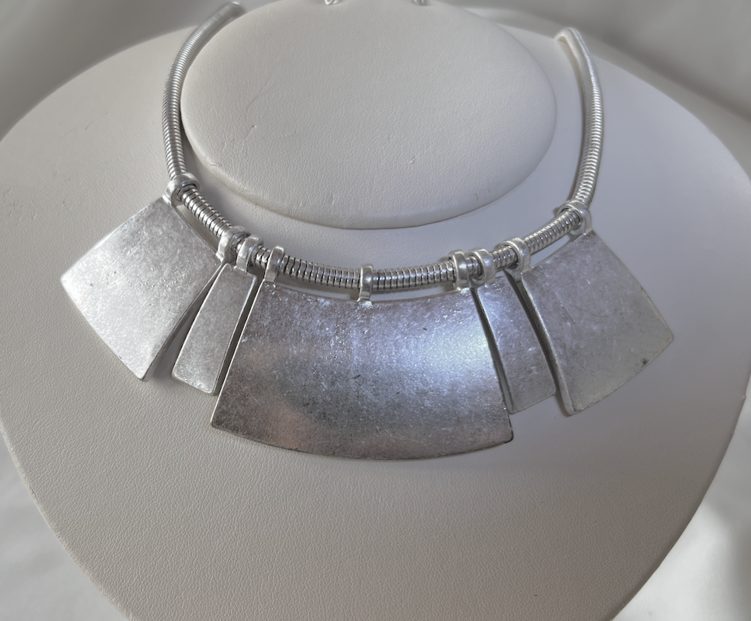 Brushed steel 5 piece modern industrial choker 1980-90 RENTAL