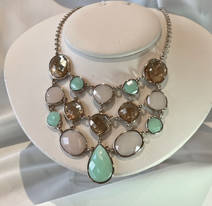 Random stones in muted vintage tone bib necklace RENTAL