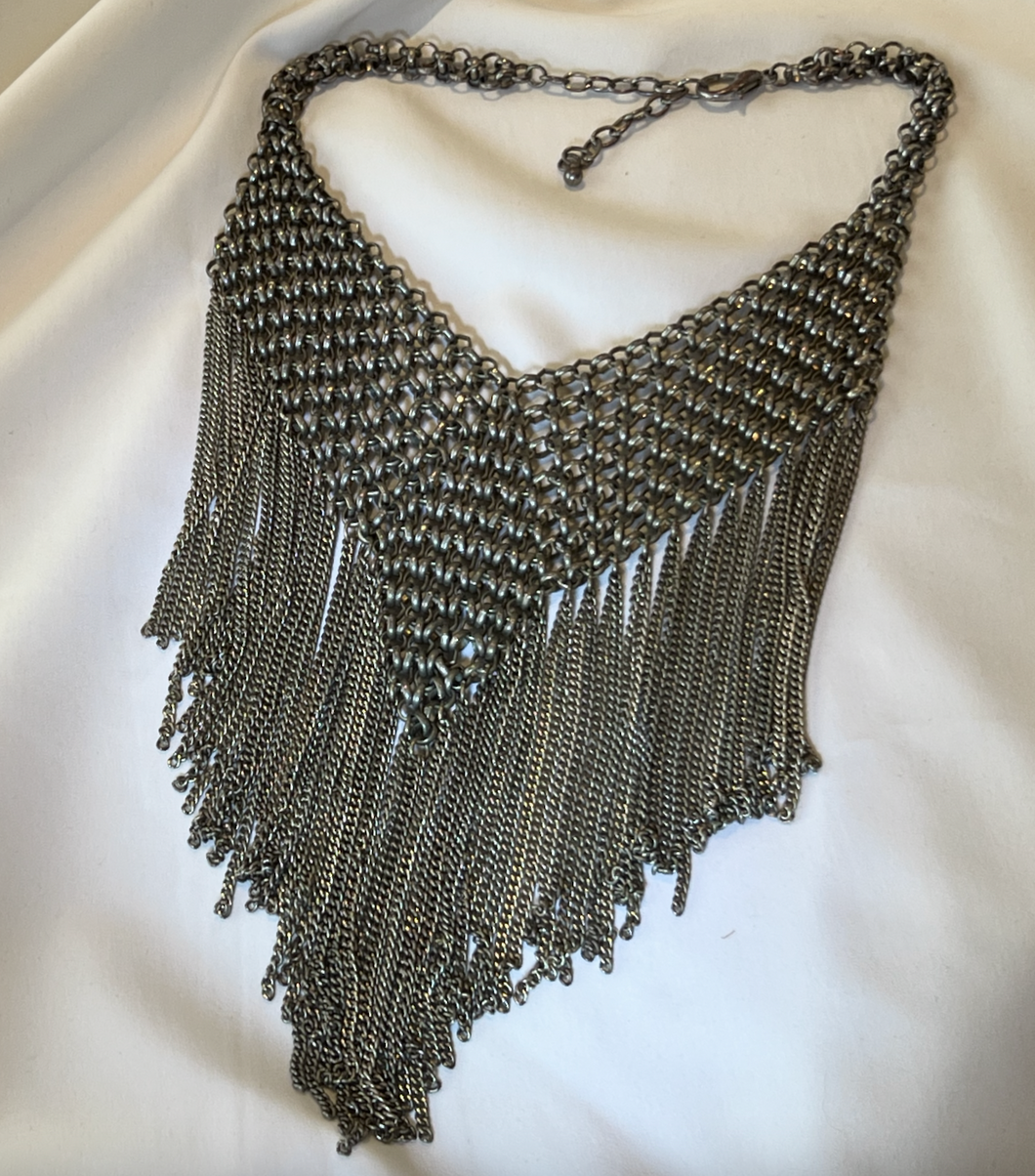 Wow Warm metal chain mail w/long tassel choker RENTAL