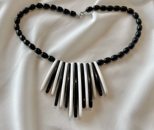 Vintage black and white striped plastic choker RENTAL