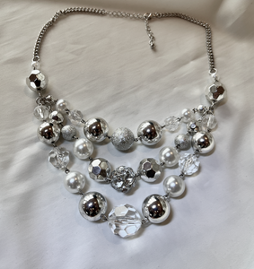 Chanel inspired chunky pearl and rhinestone 3 drop short necklace RENTAL