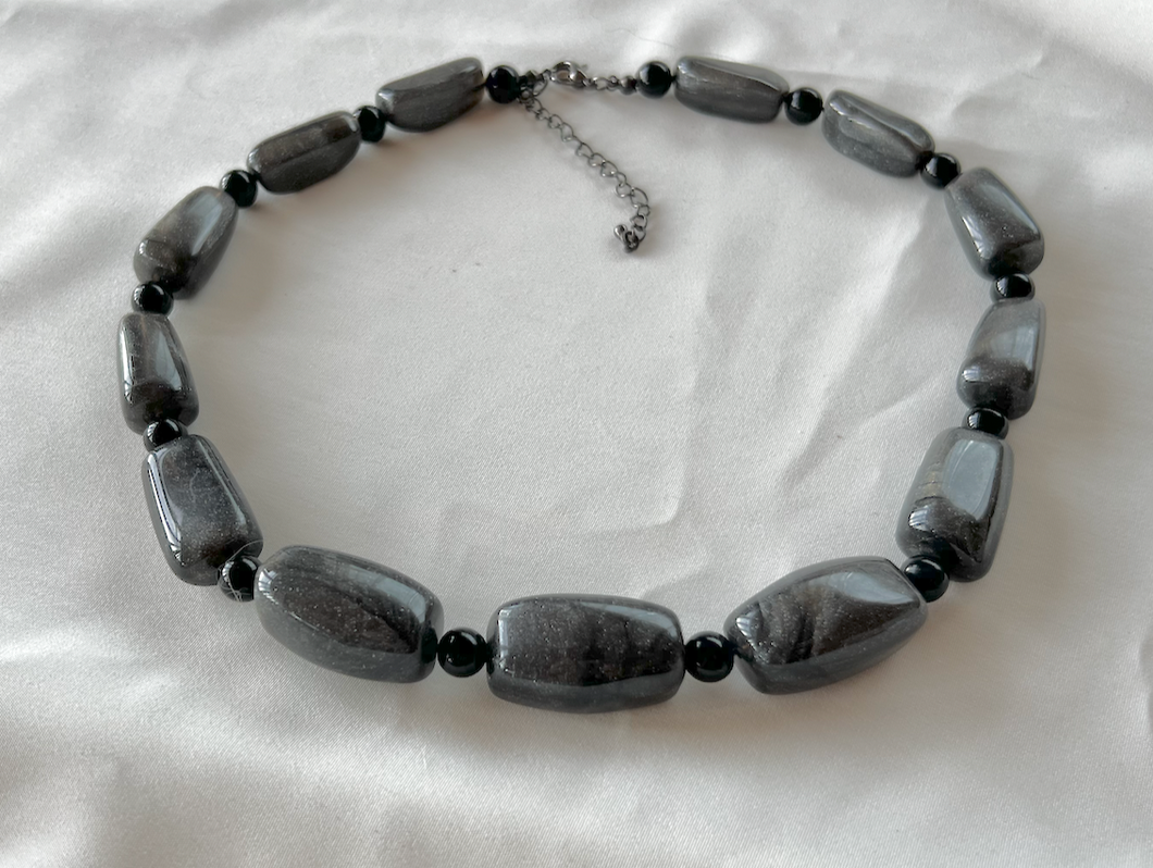 Black and charcoal chunky lightweight bead necklace RENTAL