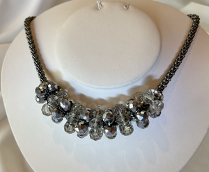 Sparkling facetted charcoal glass on blackened metal necklace RENTAL