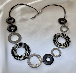 Wood Pewter Zebra Circles on necklace RENTAL